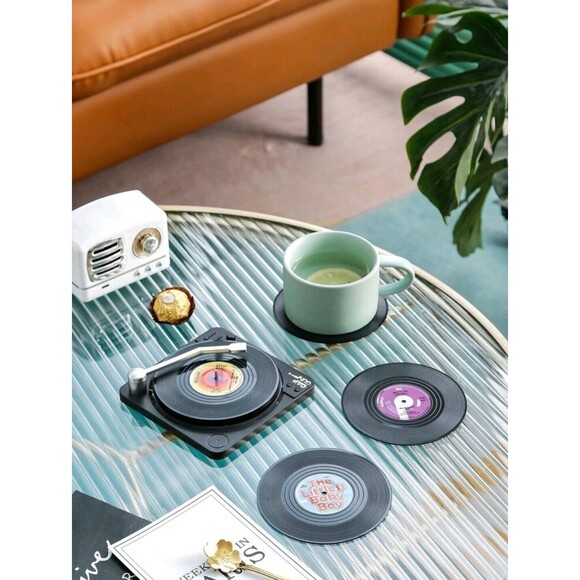 Retro / Vintage Vinyl Record Style Coasters Drink Mats Bar Set Discs With Holder - Picture 5 of 14
